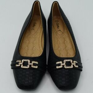 Victoria K Shoes Womans Slip On Ballet 7.5 Black Chain Accent Cushioned NEW